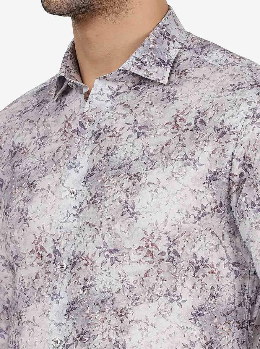 Purple & Grey Printed Slim Fit Party Wear Shirt | JB Studio