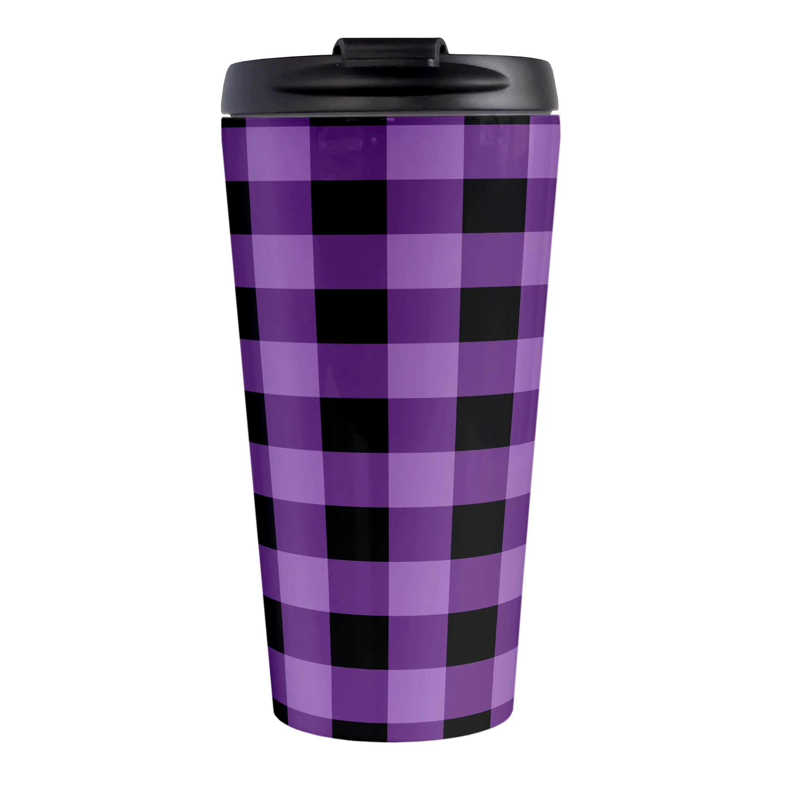 Purple and Black Buffalo Plaid Travel Mug