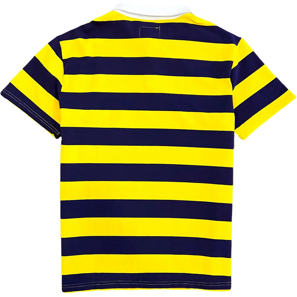 Purple And Gold Striped Mens Short Sleeve Rugby Shirt