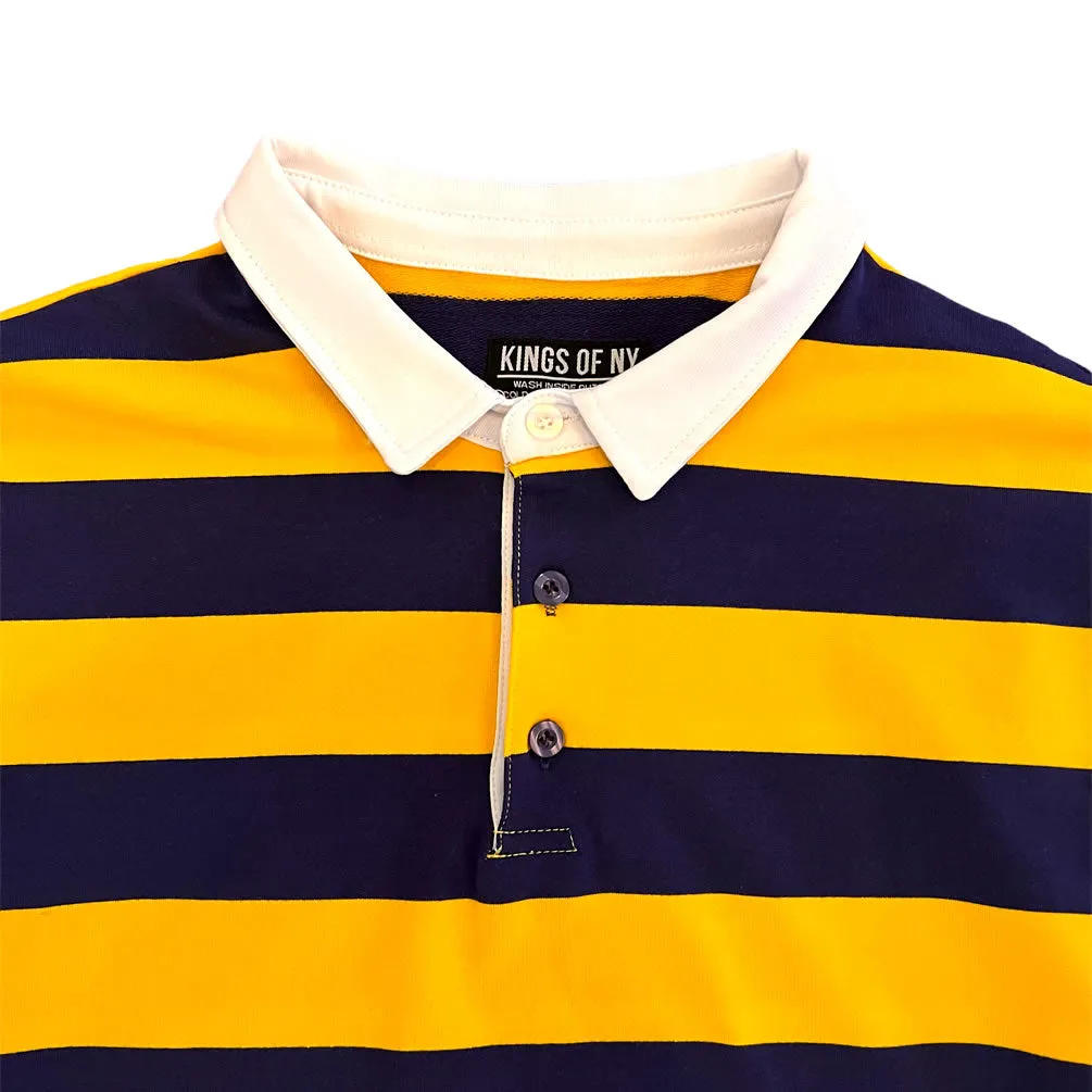 Purple And Gold Striped Mens Short Sleeve Rugby Shirt