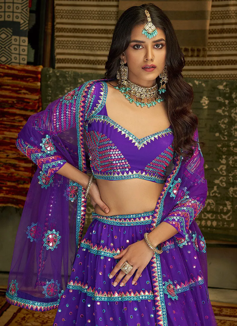 Purple And Gold Stylish Embroidered Lehenga Choli