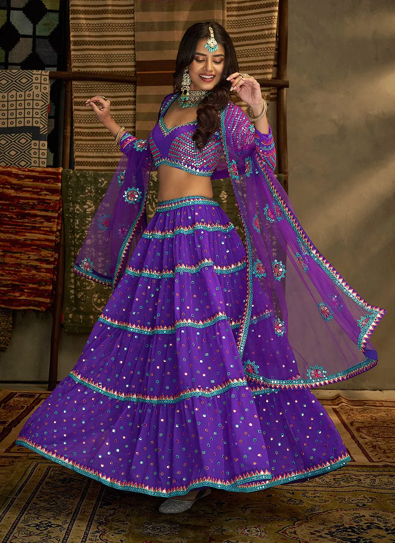 Purple And Gold Stylish Embroidered Lehenga Choli