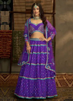 Purple And Gold Stylish Embroidered Lehenga Choli