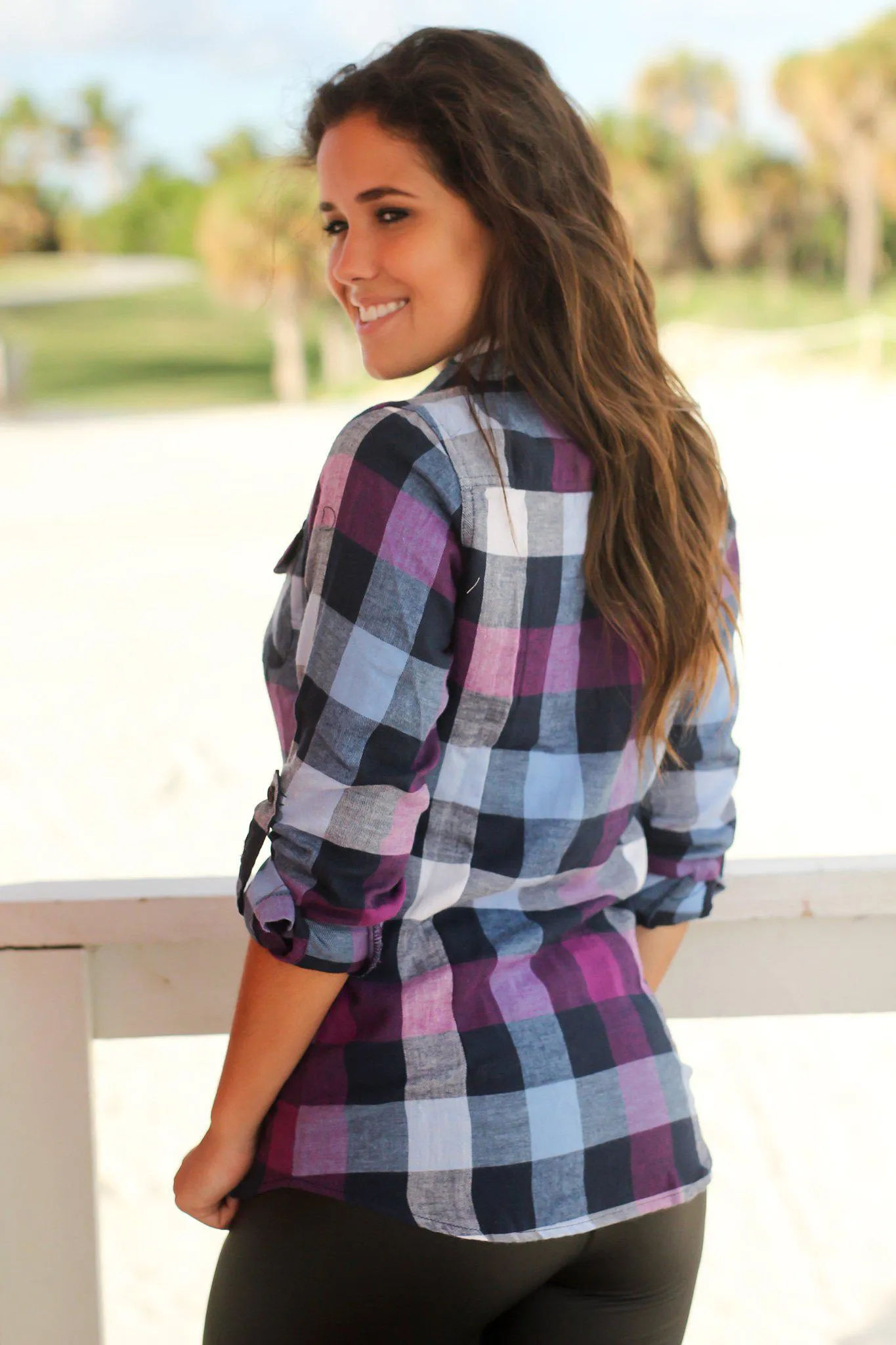 Purple and Navy Plaid Top