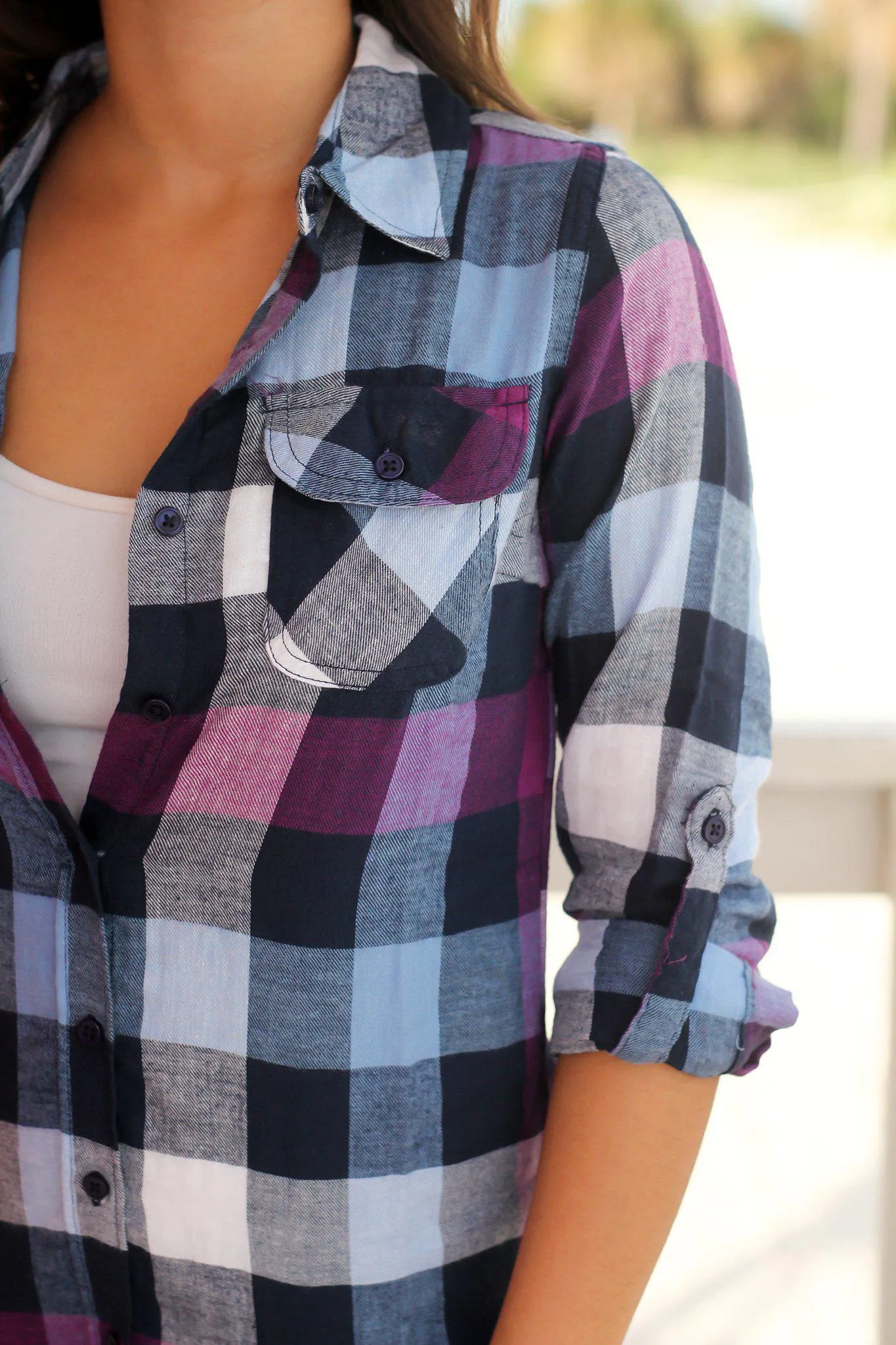 Purple and Navy Plaid Top