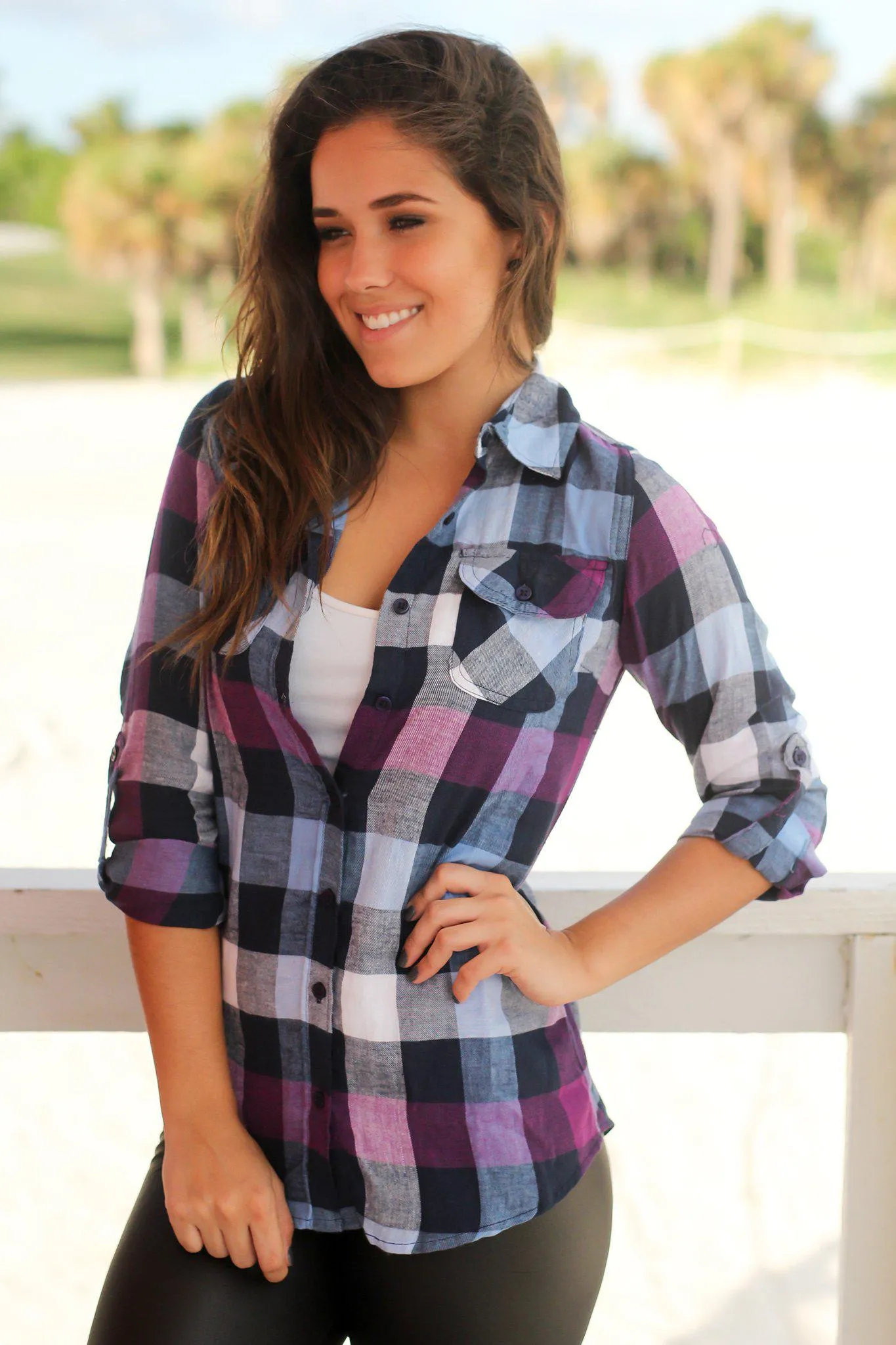 Purple and Navy Plaid Top