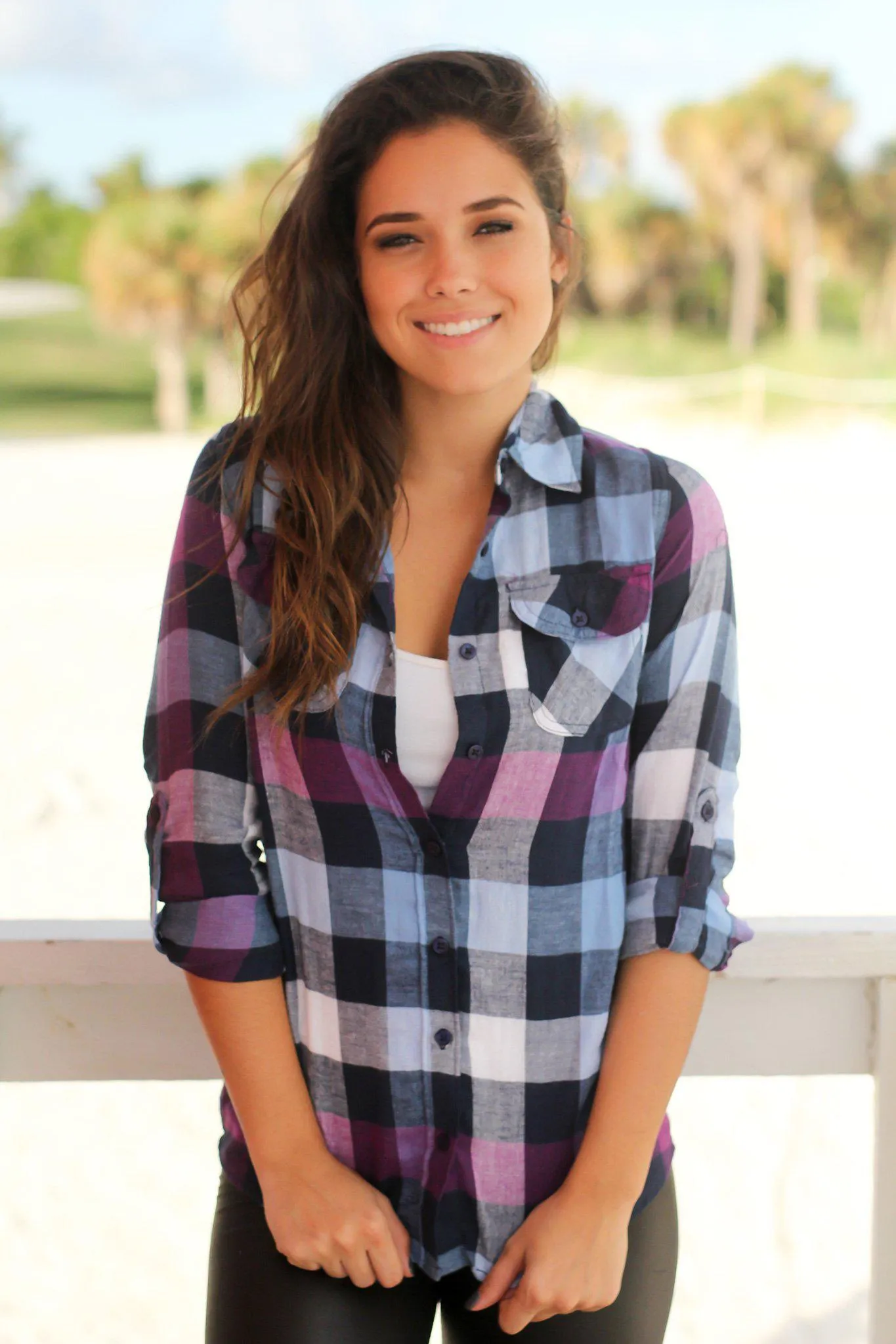 Purple and Navy Plaid Top