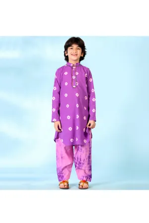 Purple And Pink Printed Cotton Kurta With Salwar Set