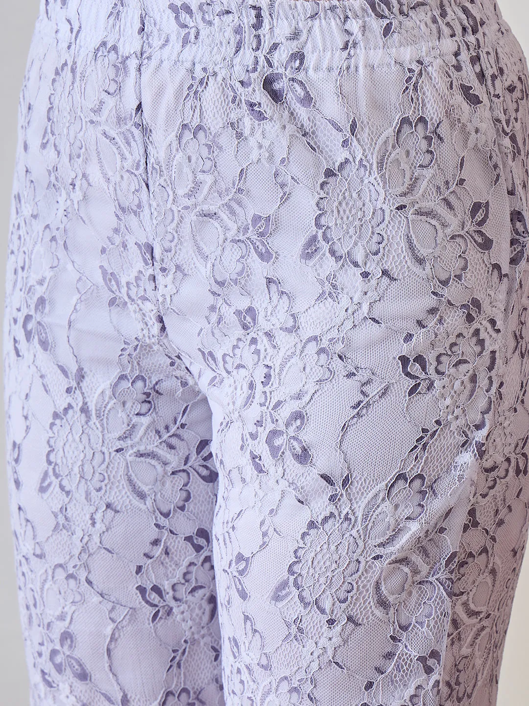 Purple and White Frilled, Delicate, Sheer Lace Cord Set