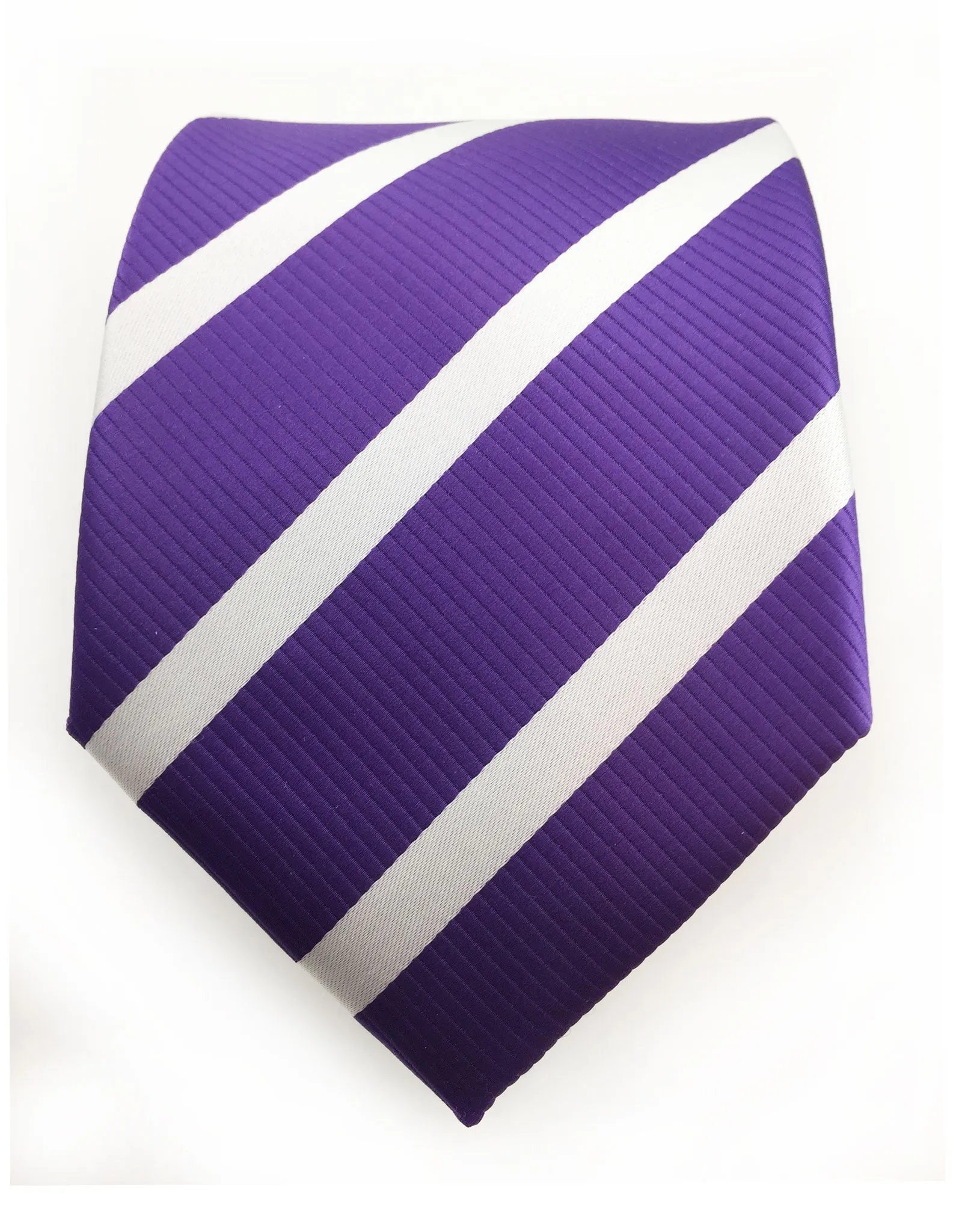 Purple and White Striped Necktie