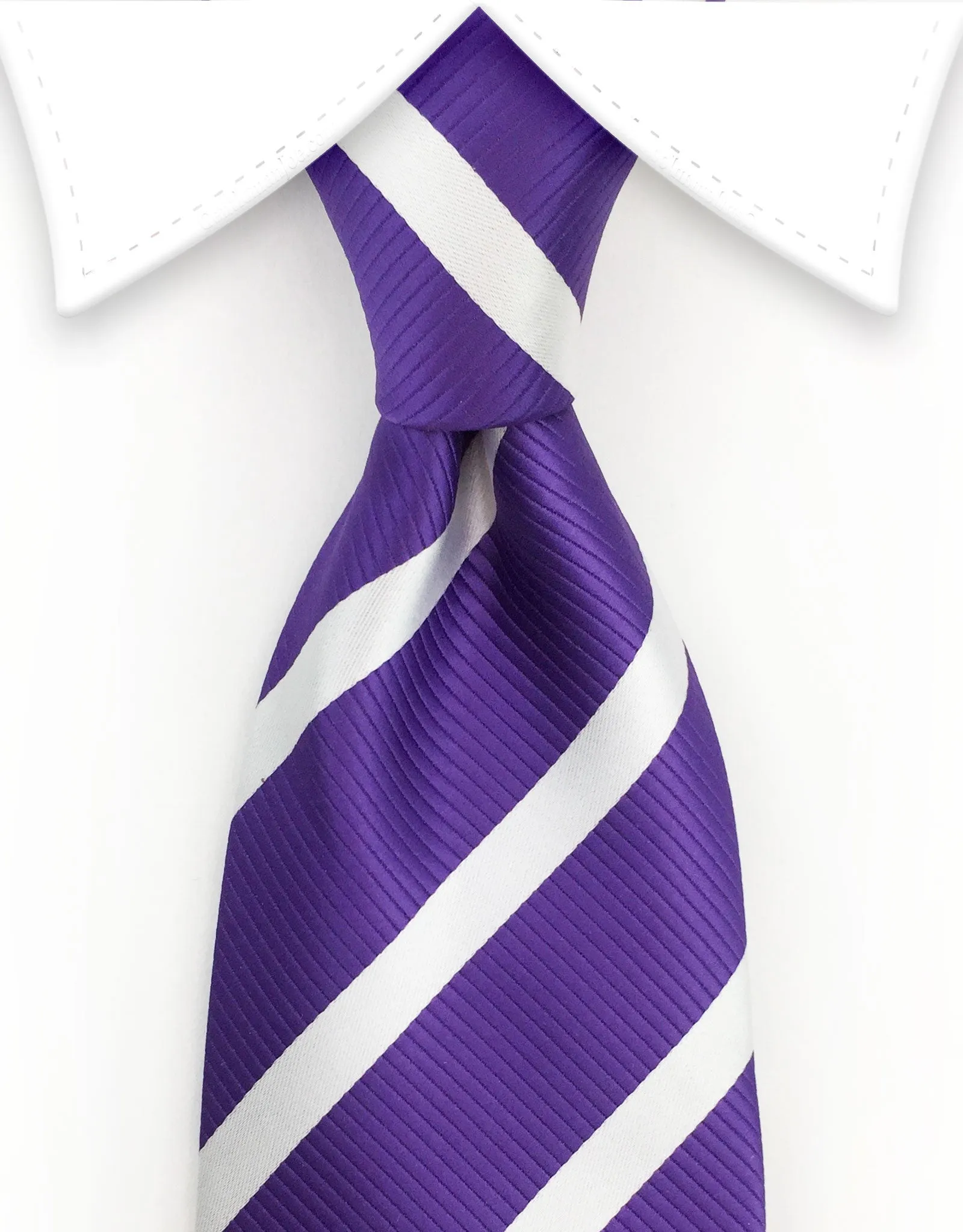 Purple and White Striped Necktie