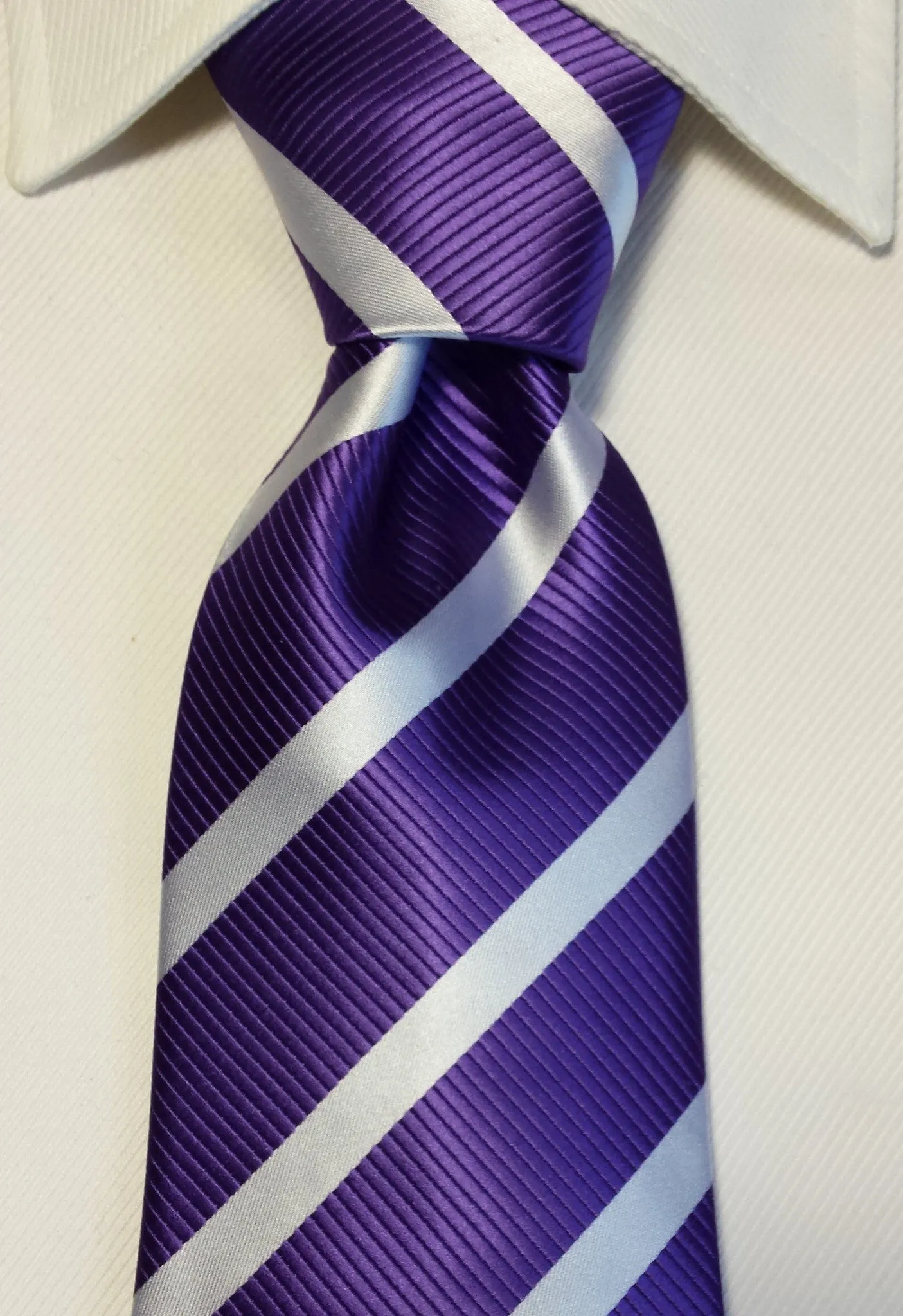 Purple and White Striped Necktie