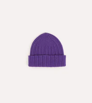 Purple Angora Lambswool Ribbed Knit Cap