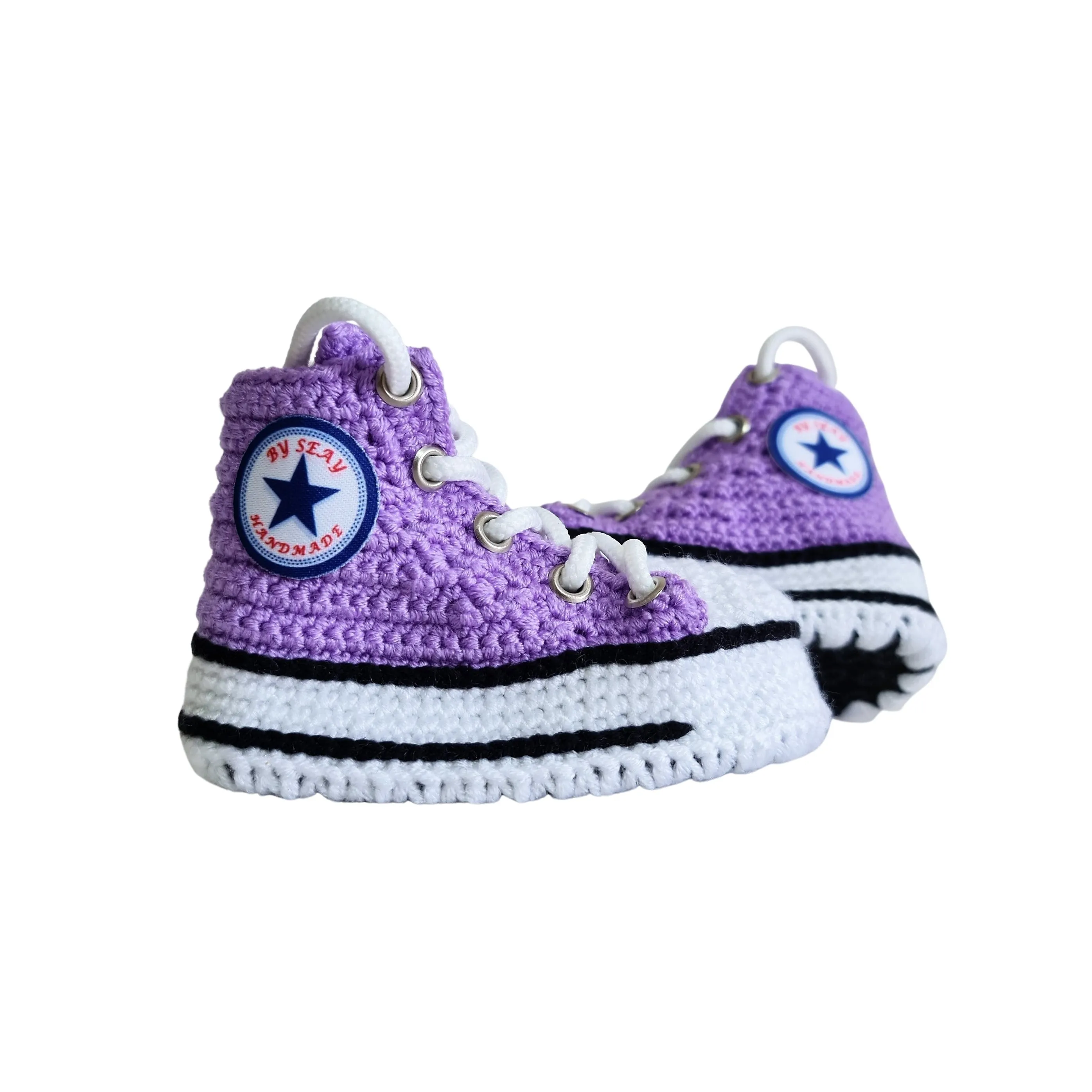 Purple Baby Canvas Booties Handmade Crochet Sneakers Slippers