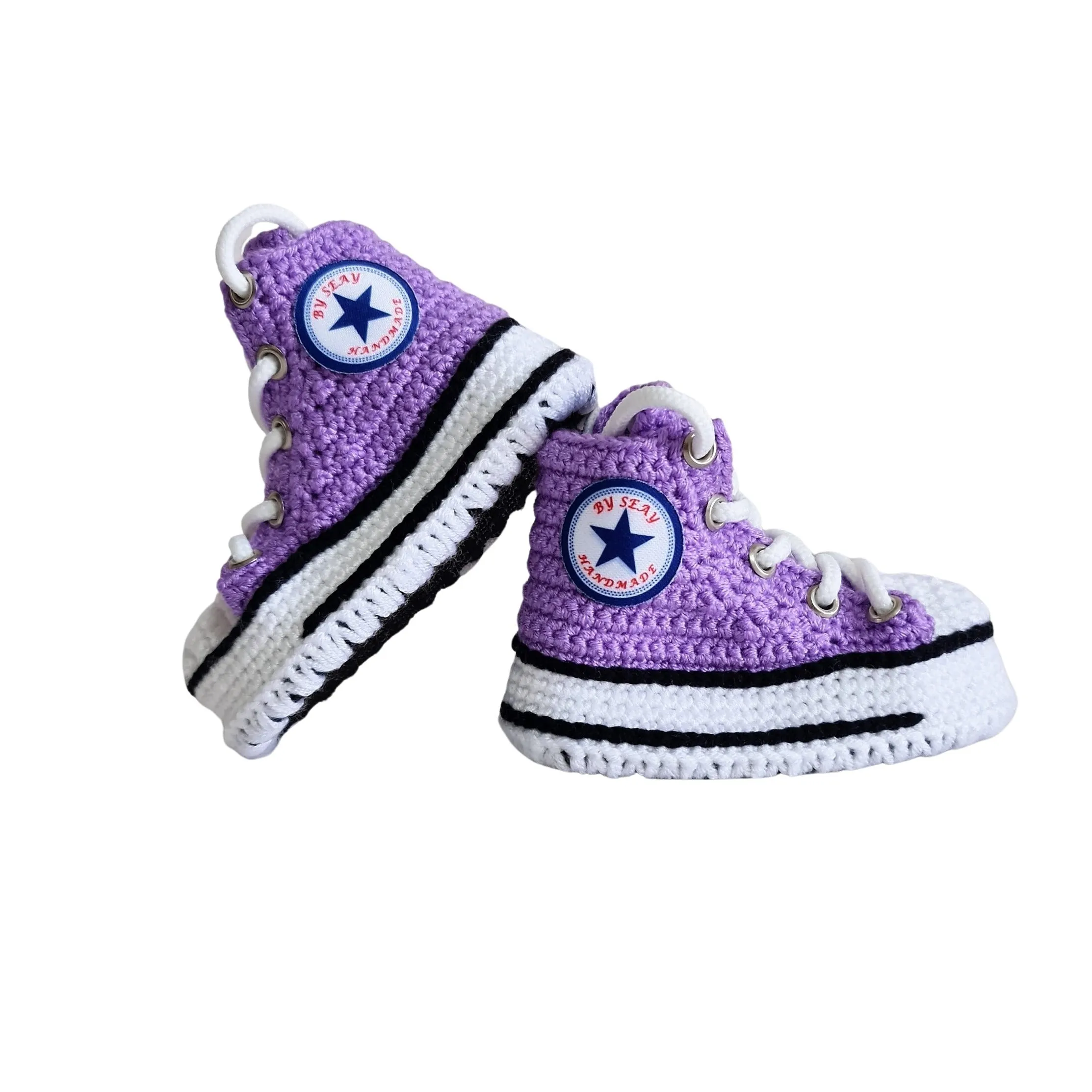 Purple Baby Canvas Booties Handmade Crochet Sneakers Slippers