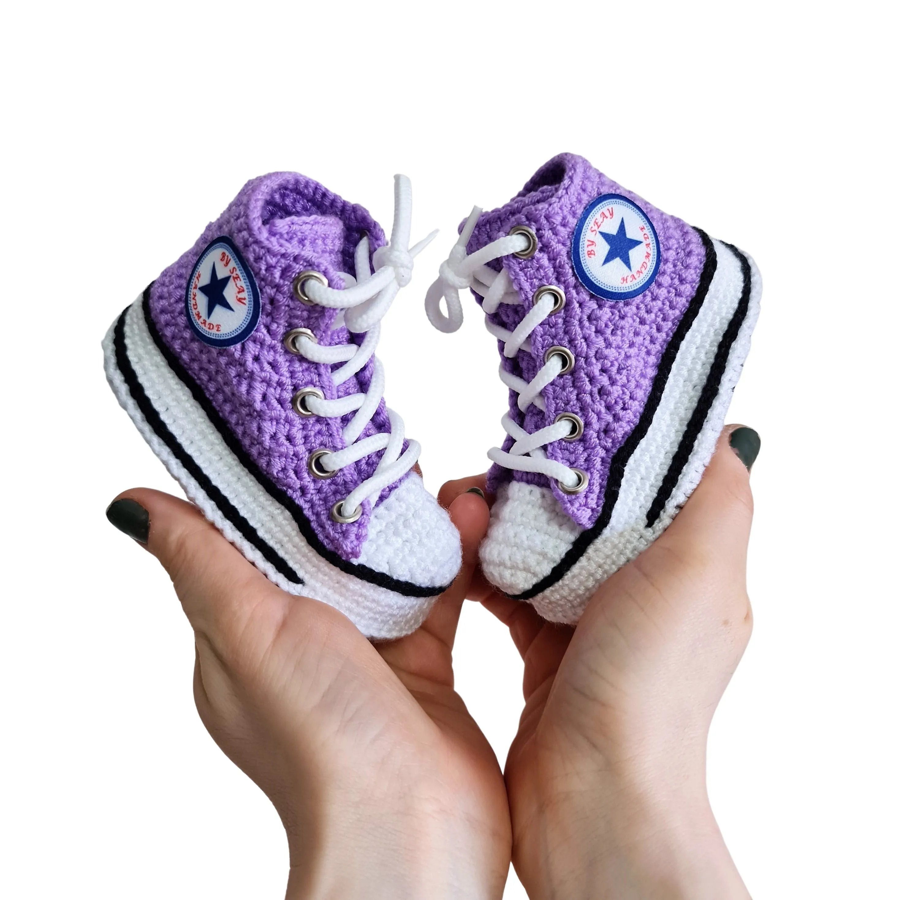 Purple Baby Canvas Booties Handmade Crochet Sneakers Slippers