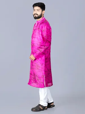 Purple Batik Printed Pure Silk Men Kurta