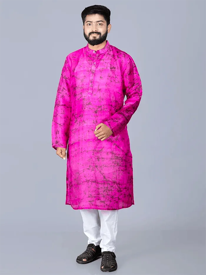 Purple Batik Printed Pure Silk Men Kurta