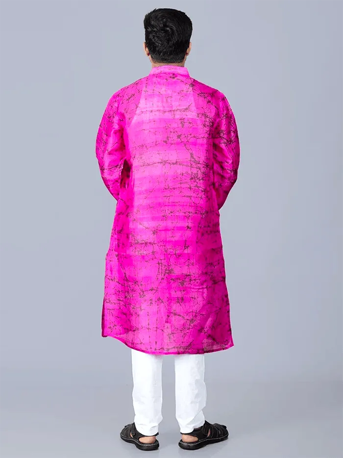 Purple Batik Printed Pure Silk Men Kurta