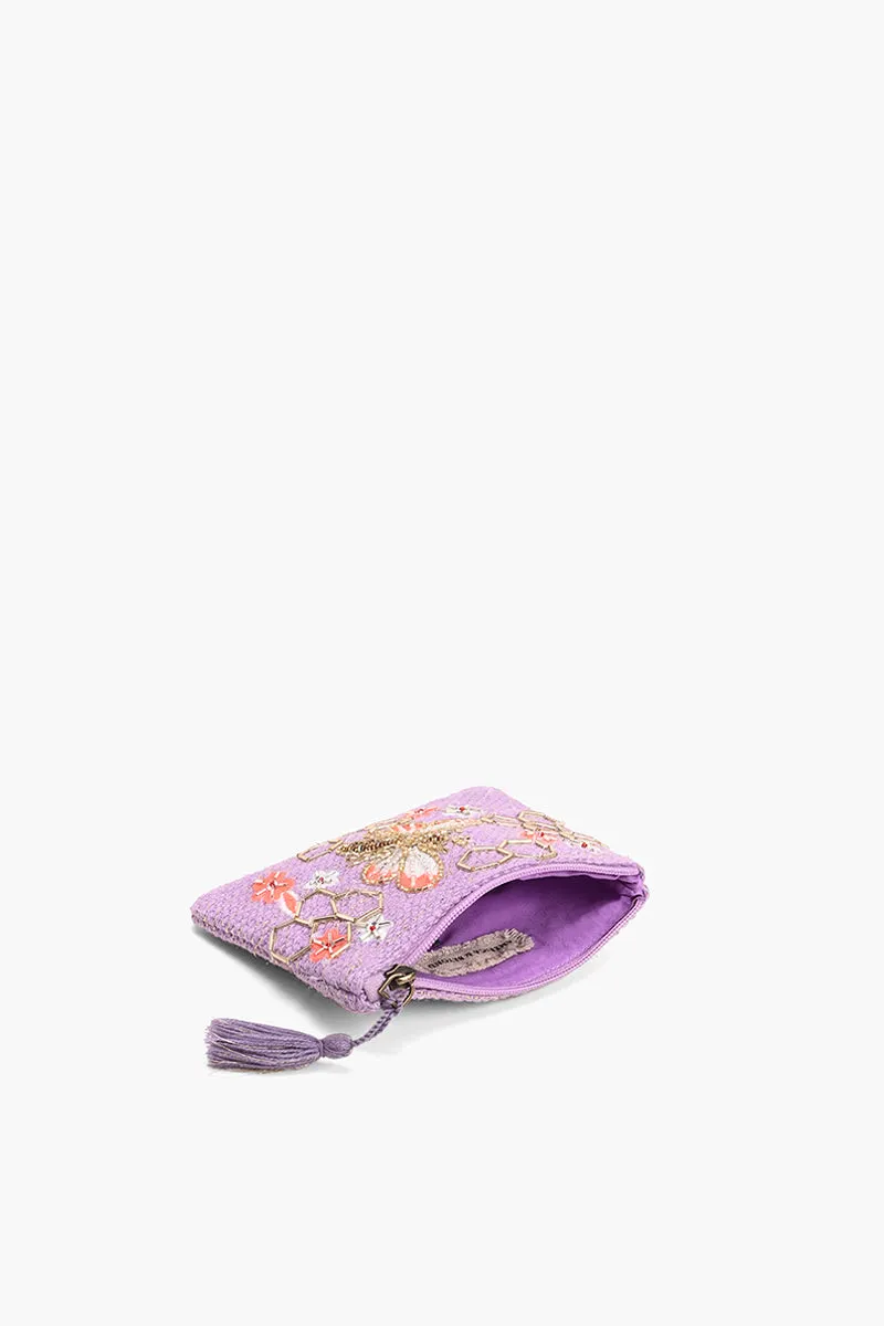 Purple Beaded Bee Embellished Mini Pouches