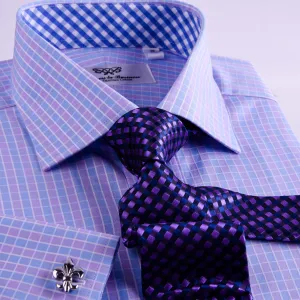 Purple Blue Designer Checkered Formal Business Dress Shirt With Matching TIe (Copy)