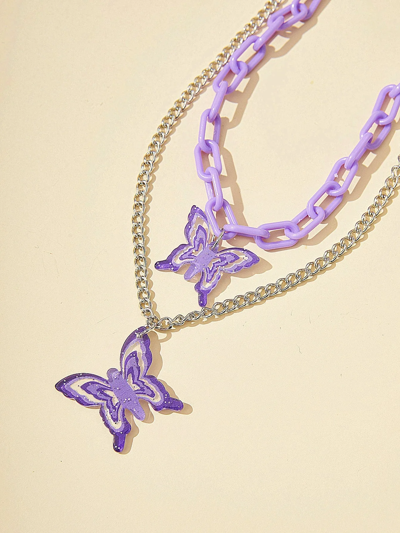 Purple Butterfly Decor Layered Necklace for Women Jewelry for Women Gift for Her