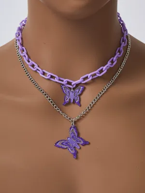 Purple Butterfly Decor Layered Necklace for Women Jewelry for Women Gift for Her