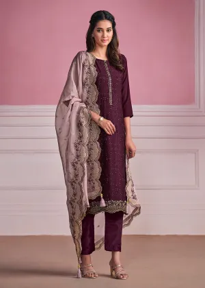 Purple Chinnon Chiffon Chikankari Embroidered Wedding Salwar Suit