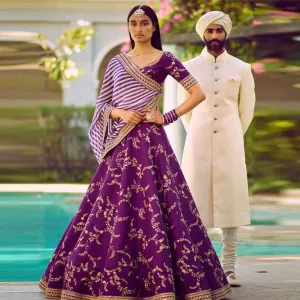 Purple Color Bangalore Silk Lehenga Choli with Heavy Embroidery Work for Wedding