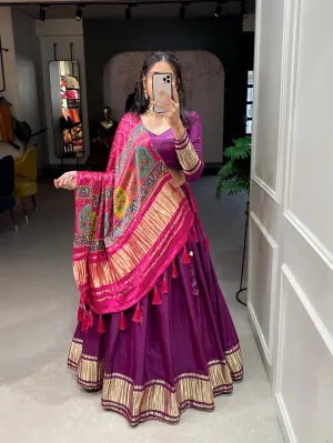 Purple Color Dyeing With Lagdi Patta Gaji Silk Lehenga Choli