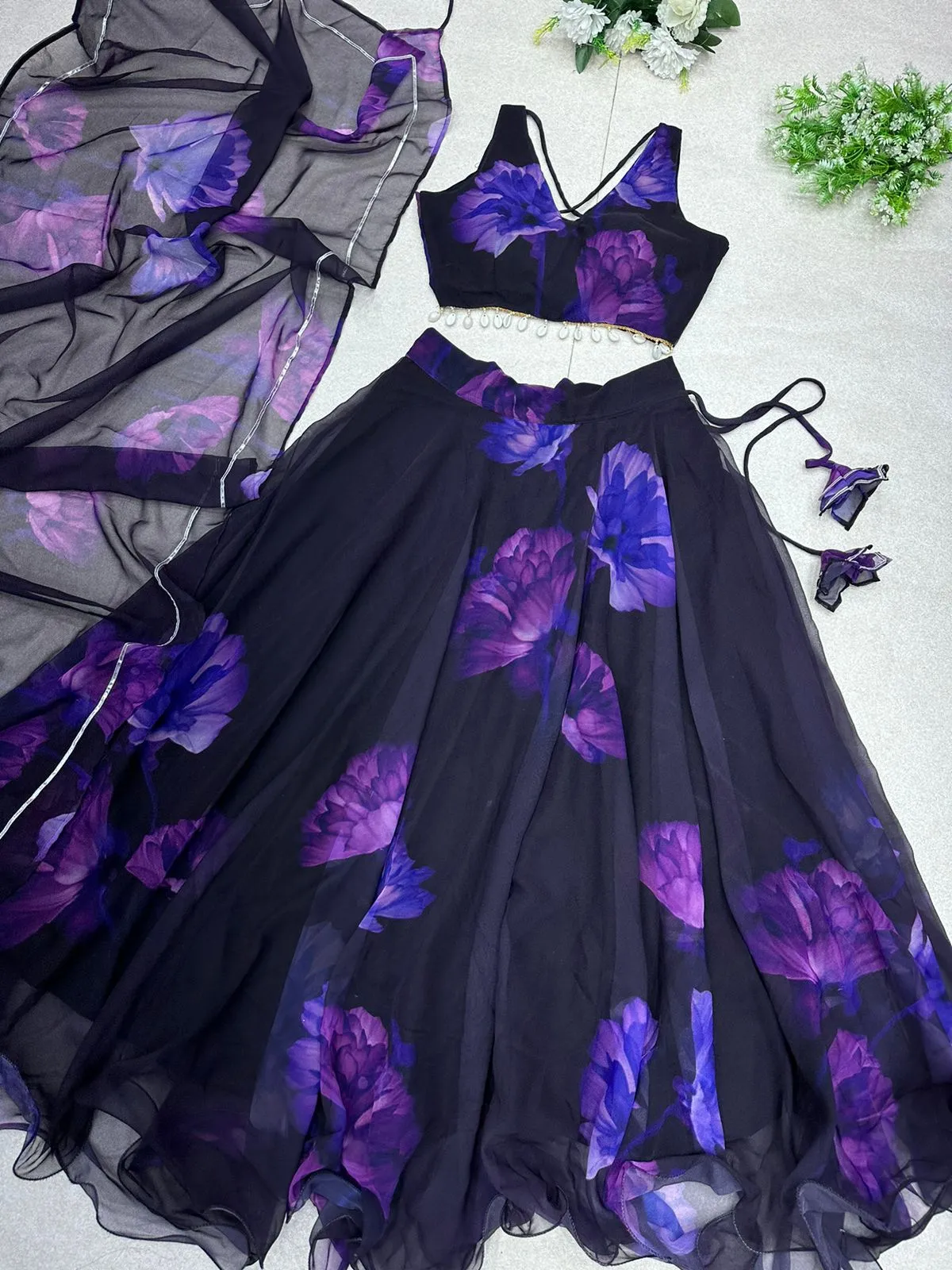 Purple Color With Flower Digital Print Lehenga Choli