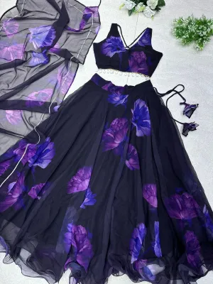 Purple Color With Flower Digital Print Lehenga Choli