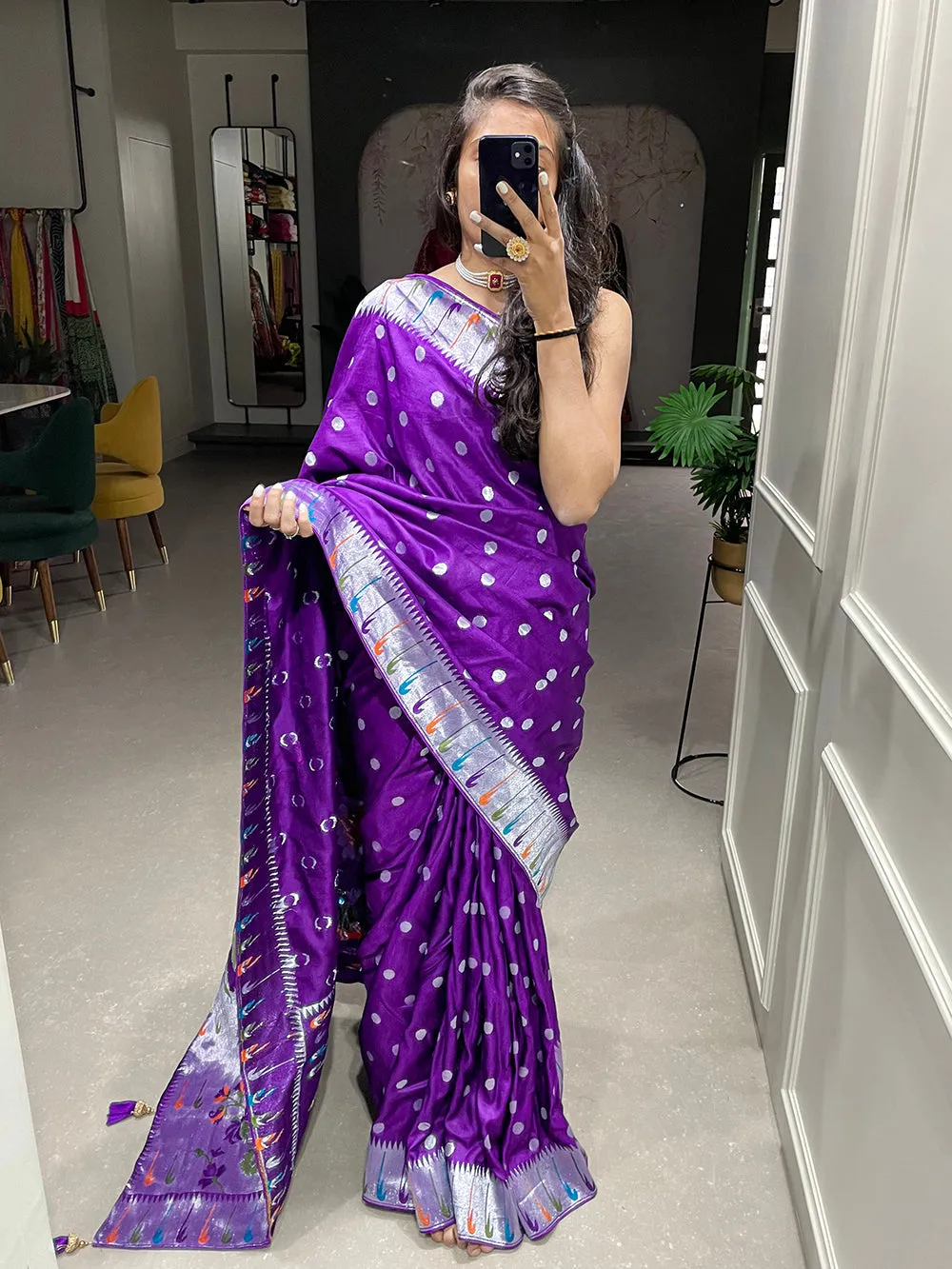 Purple Color Zari Weaving Work Pure Viscose Saree