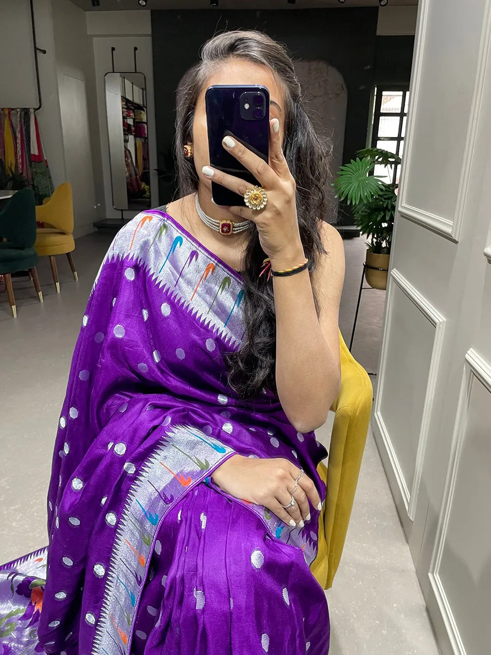 Purple Color Zari Weaving Work Pure Viscose Saree