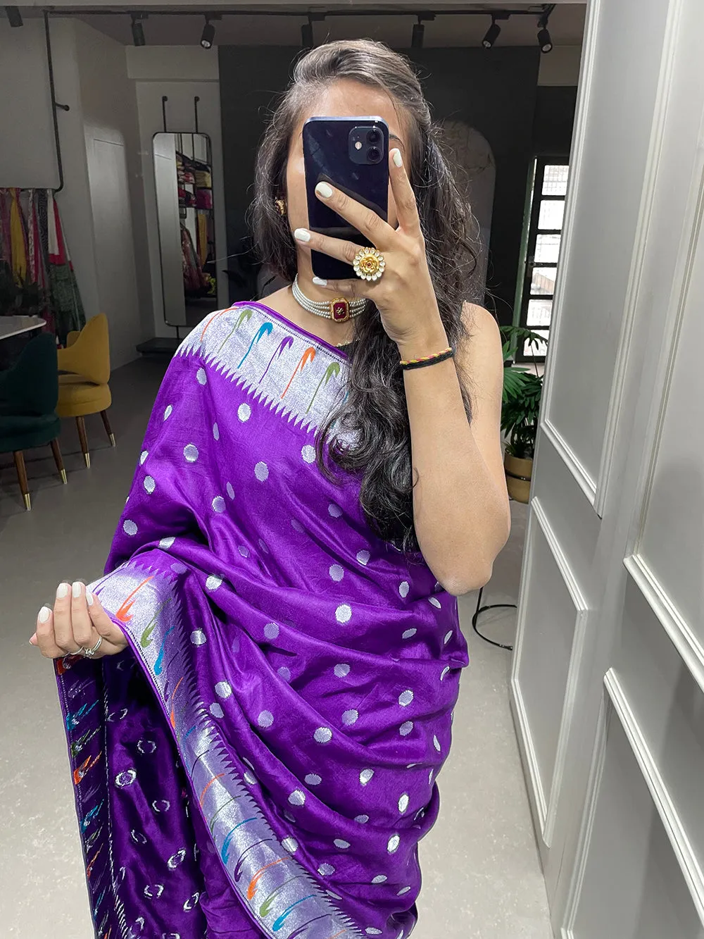 Purple Color Zari Weaving Work Pure Viscose Saree