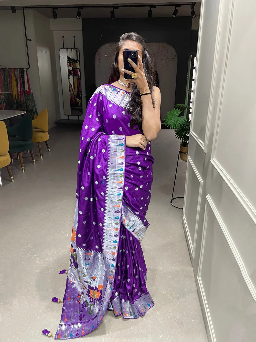 Purple Color Zari Weaving Work Pure Viscose Saree