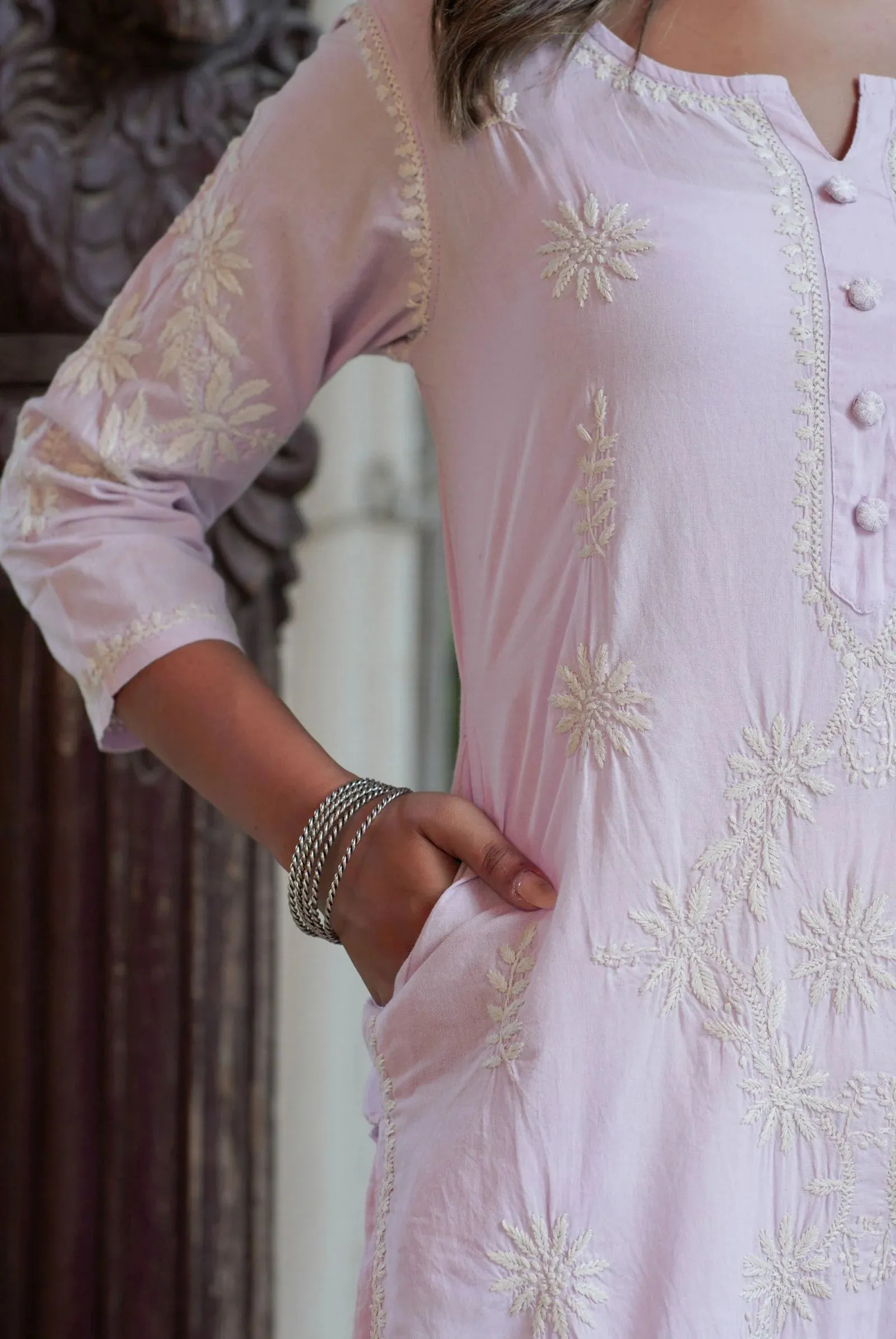 Purple Cotton Embroidered Chikankari Kurta