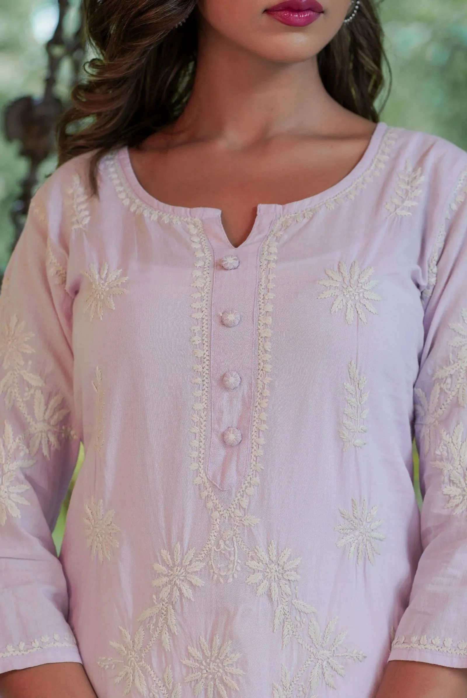 Purple Cotton Embroidered Chikankari Kurta