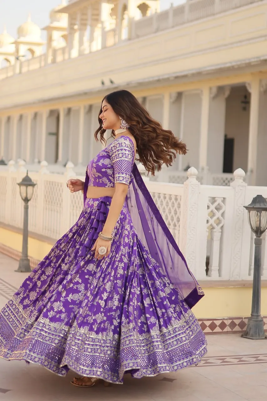 Purple Designer Dyeable Pure Viscose Jacquard Fabric Lehenga Choli & Dupatta Set