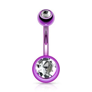 Purple Double Gem Titanium Belly Ring