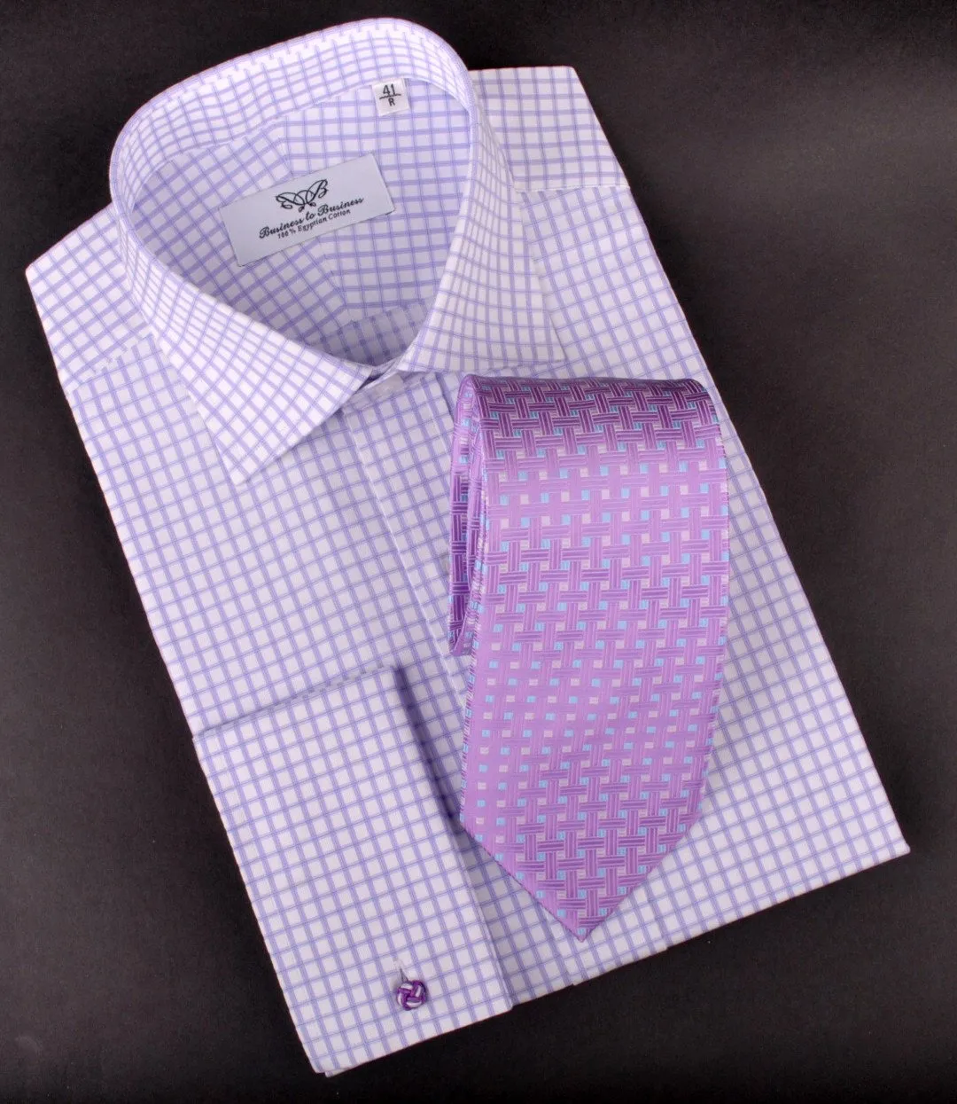 Purple Double Plaids & Checks Twill Formal Business Dress Shirt Luxury Violet Designer Fashion