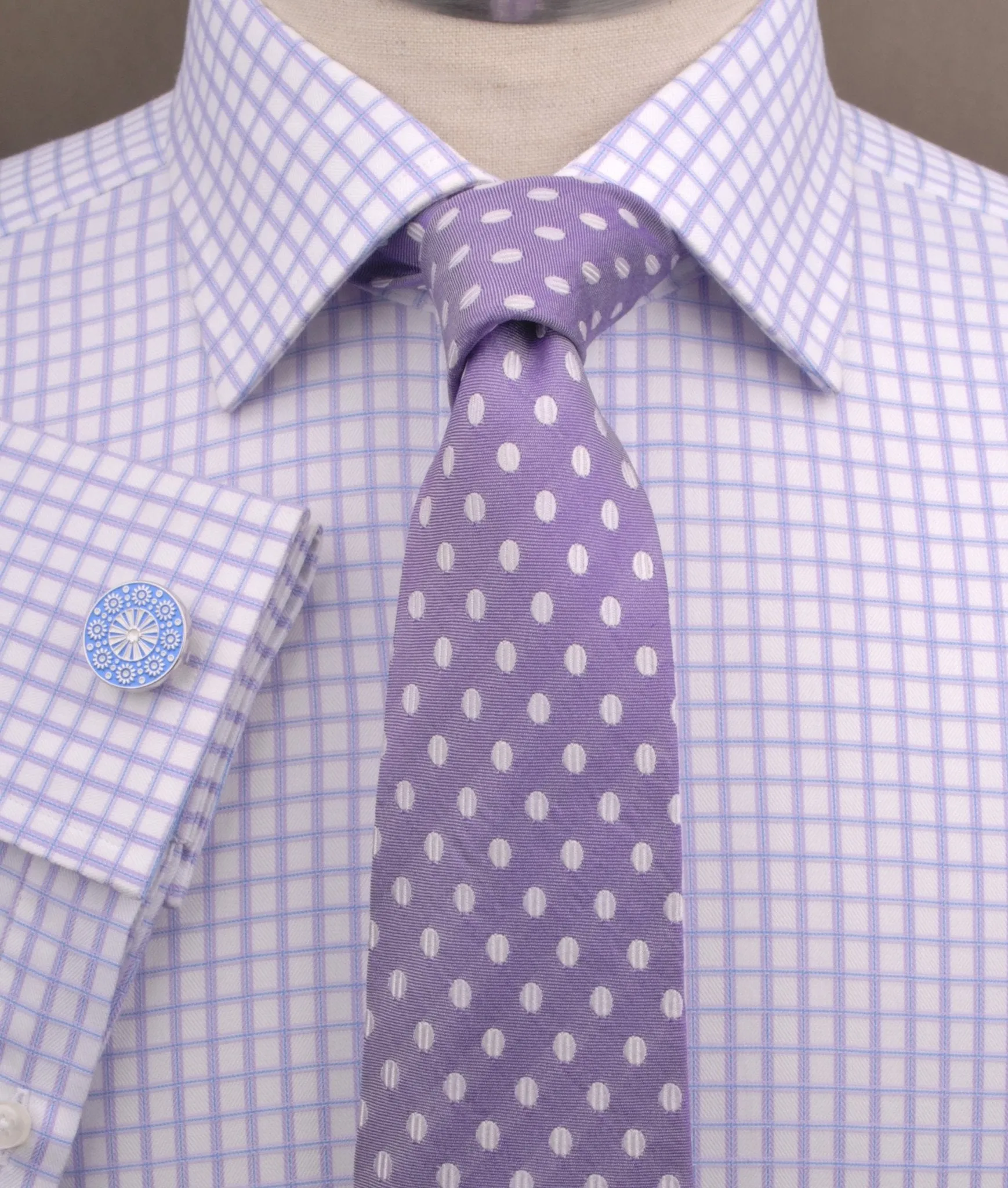 Purple Double Plaids & Checks Twill Formal Business Dress Shirt Luxury Violet Designer Fashion