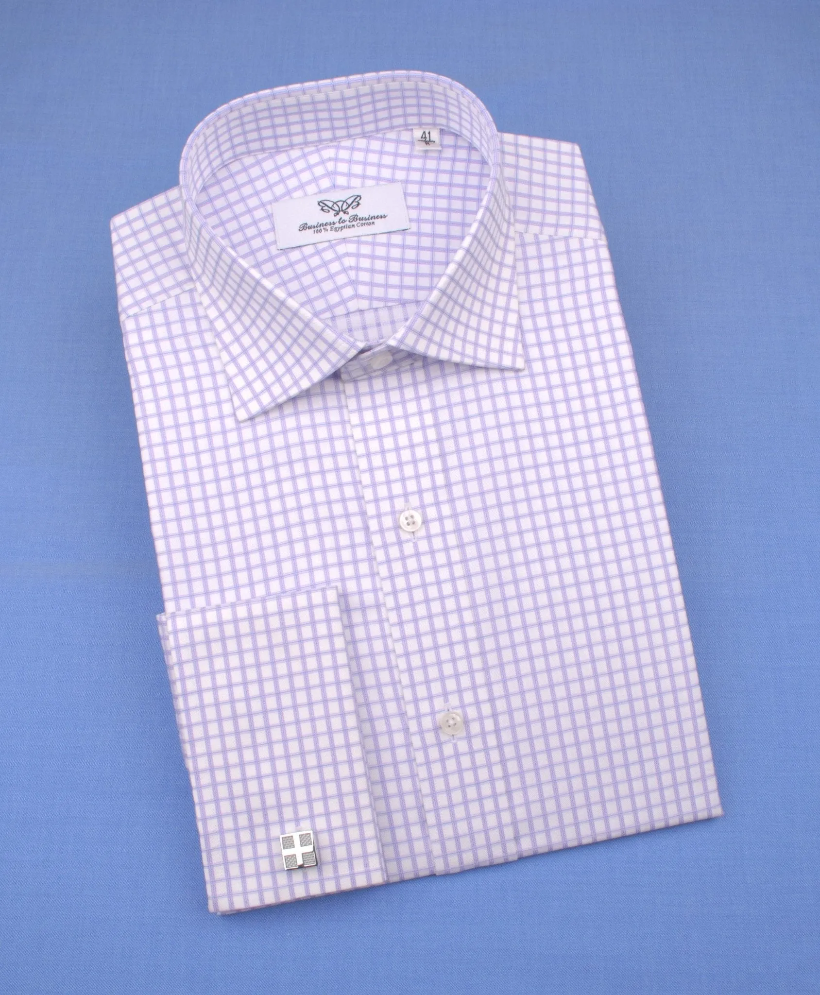 Purple Double Plaids & Checks Twill Formal Business Dress Shirt Luxury Violet Designer Fashion