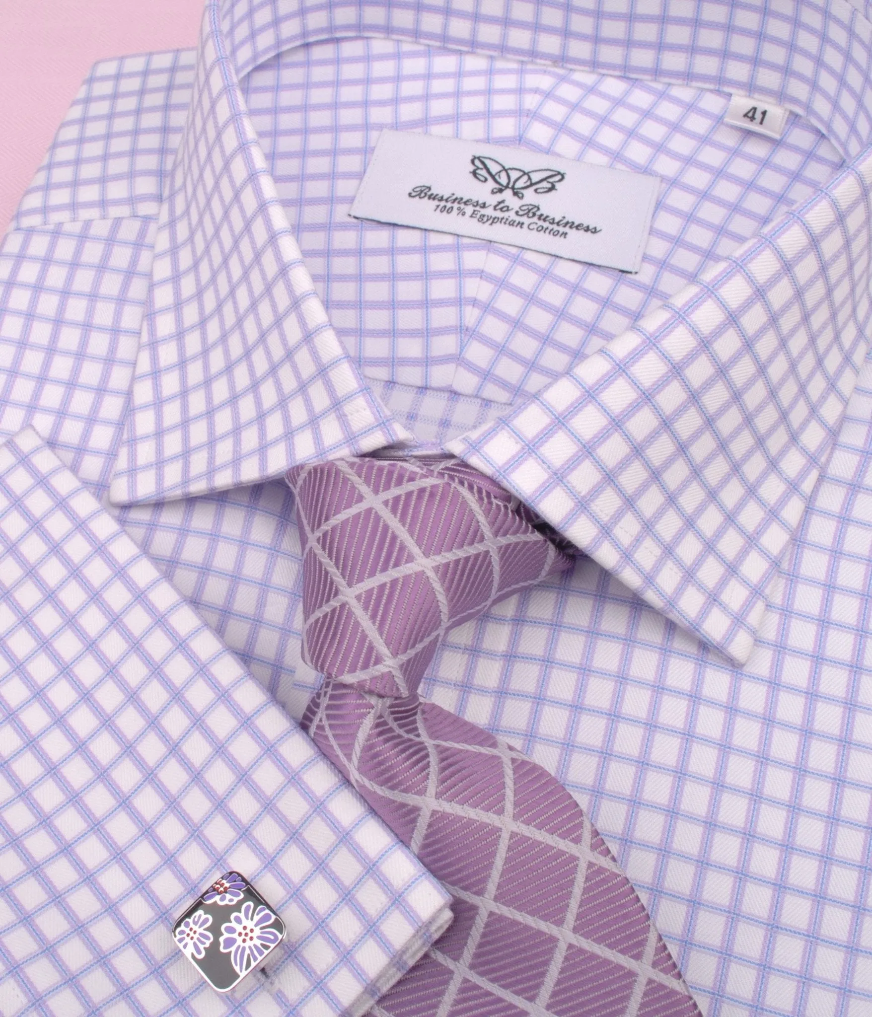 Purple Double Plaids & Checks Twill Formal Business Dress Shirt Luxury Violet Designer Fashion