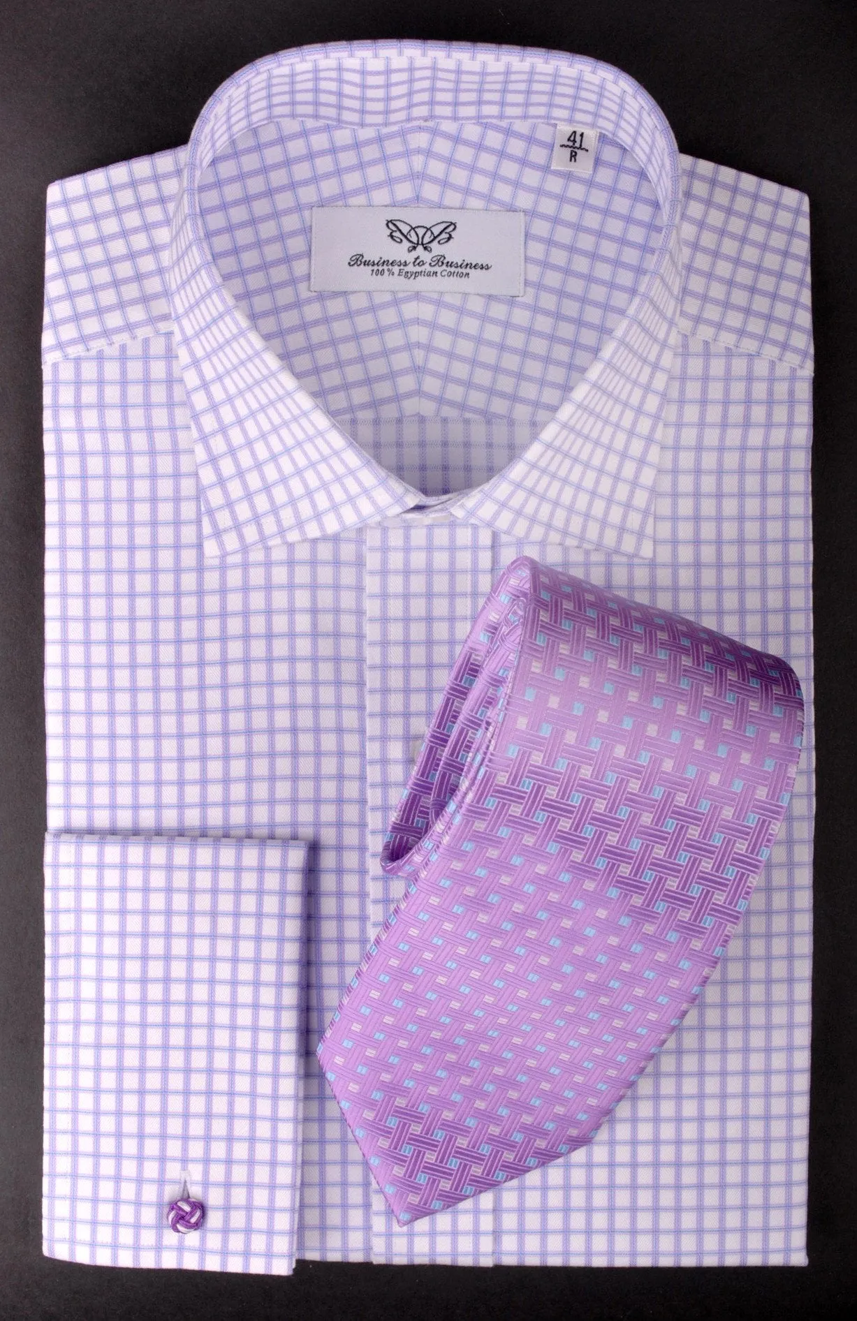 Purple Double Plaids & Checks Twill Formal Business Dress Shirt Luxury Violet Designer Fashion