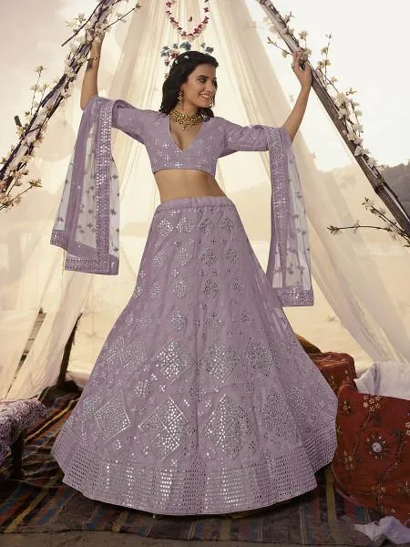 Purple Embroidered Organza bridal Lehenga