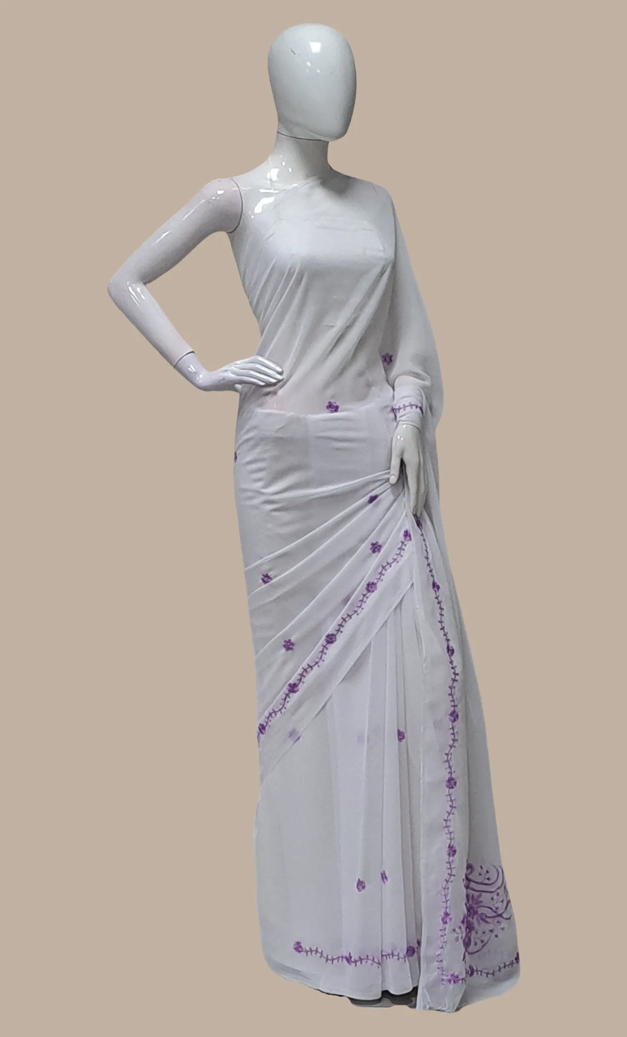 Purple Embroidered Sari