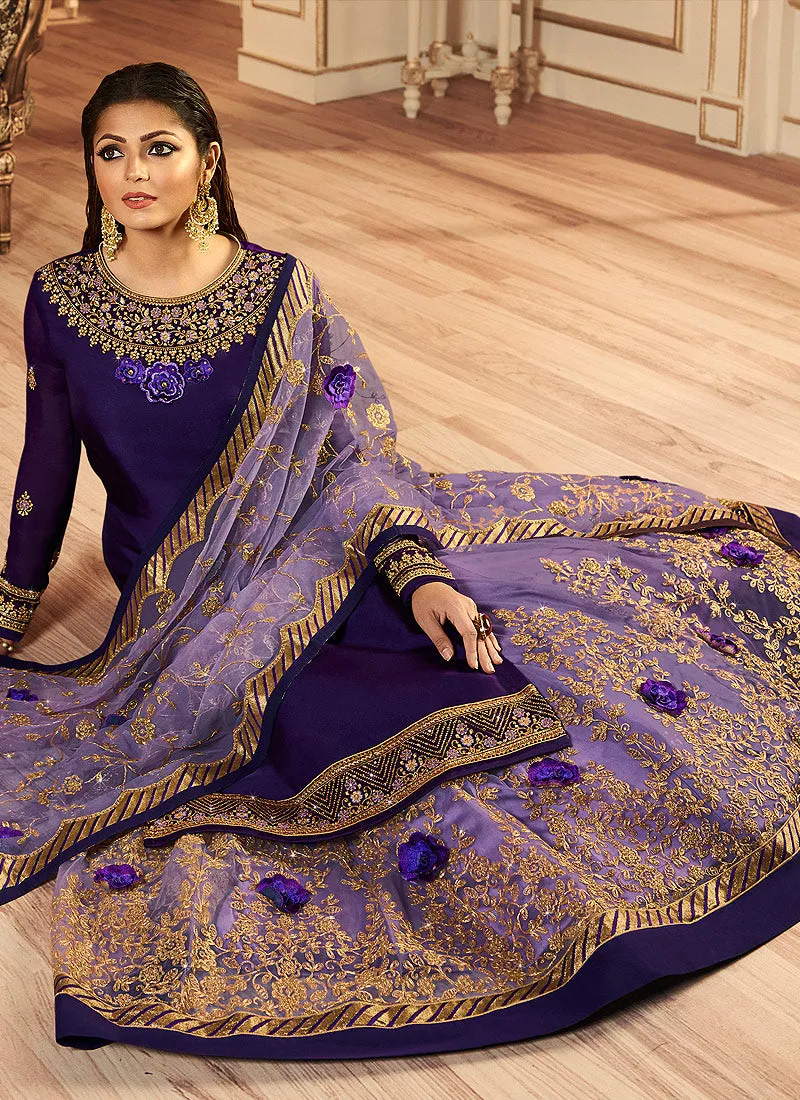 Purple Embroidered Wedding Lehenga Suit