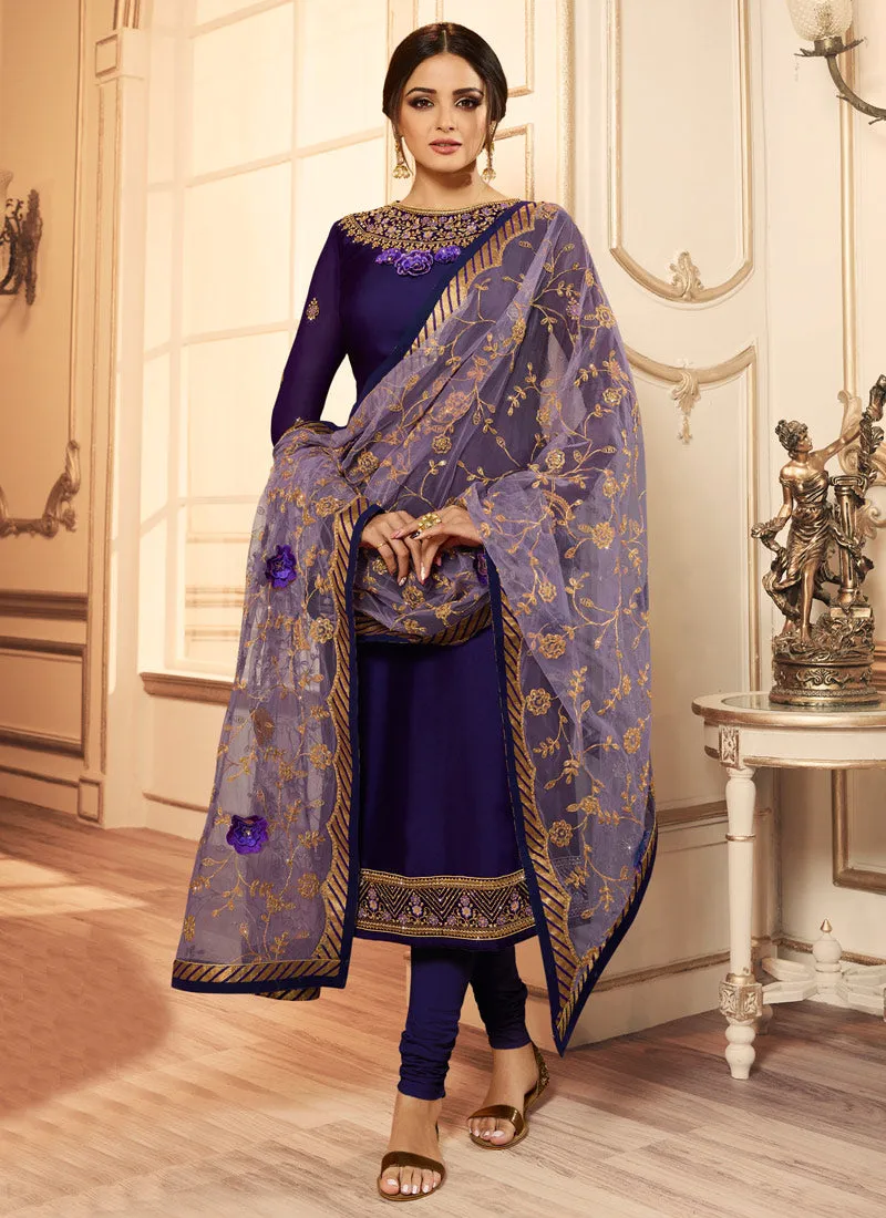 Purple Embroidered Wedding Lehenga Suit