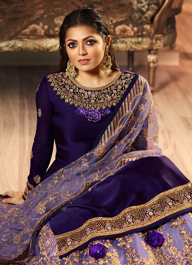 Purple Embroidered Wedding Lehenga Suit